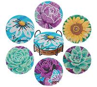 6 Pcs DIY 5D Diamond Painting Coasters Kit with Holder, Mandala Round Diamond Painting Coasters DIY Diamond Coasters for Adults Kids Beginners DIY Diamond Art Craft Supplies