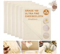 6 Pcs Etamine Alimentaire, 60x60cm Tissu Ourlé Mousseline, Étamine Alimentaire, Sac Tissu Coton Filtre Lavable Non Blanchi Mousseline Alimentaire, pour Filtrer Jus Fromage Thé Épices Spucktuch 60