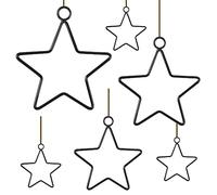 6 pcs Étoiles Noires en Métal pour Noël,DIY Fer Forgé Étoiles,4 Cadres dans Les Tailles 10 cm,20 cm,25 cm et 30 cm,Noir,pour Les travaux manuels,Les Attrape-rêves