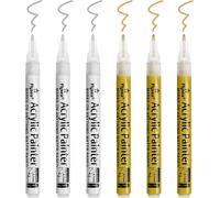 6 Pcs Feutre Acrylique Noir Et Blanc Pointe Fine, Marqueur Peinture Acrylique, Feutre Acrylique Doré Et Argenté 0.7mm Pour Dessin, Pneu, Galets, Bois, Verre, Metal, Porcelaine