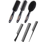 6 Pcs Hair Brush,Multiple Styles,Comb & Hair Brush Set for Women,Men,Home & Travel Use-Includes Curling Brush,Round Brush Set,One