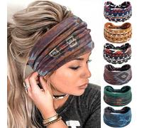 6 Pcs Headbands for Women's Hair UK Head Scarfs Wide Soft Ladies Headband Boho Fashion Bandanas Knot Adult Hairbands Elastic Sport Running Yoga Head Wraps (P6BohoRenA)