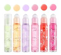 6 Pcs Huile Lèvres Roll-On Fruité Pour Lèvres Sèches & Gercées | Brillant, Clair, Transparent, Longue Tenue, Hydratant, Design Bille Roulante, Sans Additifs