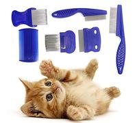 6 PCS Kit de peigne anti puce chiens et chats,Peigne Anti Poux,Peigne Anti Puces pour Chat, Elimination poux et poussière Outil de toilettage en acier inoxydable avec pointes arrondies