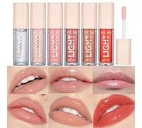 6 Pcs Lip Gloss Set Light Hydratant Lip Glow Oil Long Lasting Waterproof Liquid Lipstick Crystal Jelly Lip Tinted for Girls and Women (Set A)