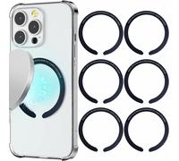 6 Pcs Metal Rings Universal Conversion Kit Ultra Thin Adhesive Metal Magnetic Wireless Charger Compatible With Magsafe Stickers For Phone Case (Black)