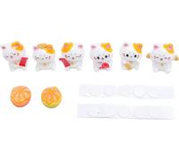 6 PCs Miniature Lucky Cat Statue Ornement en résine mignon et amusant avec 2 figures d'orange pour bureau intérieur de voiture