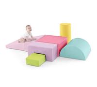 6 PCS Module Motricité Enfants en Mousse EPE COSTWAY-Housse en PU-Parcours Motricité-Fermeture Clair-Formes Différentes-Multicolore