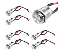 6 Pcs Momentané Bouton-Poussoir Étanche en Acier Inoxydable,Bouton-Poussoir de 12mm Ronds avec Fil pour Voiture PC Lampe de Table (Tête Haute)
