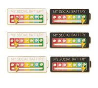 6 Pcs My Social Battery Pin, My Social Battery Badge, Broche Batterie Sociale 7 Niveaux, Accessoire Non-Verbal pour Introvertis, Pins My Social Battery, Cadeau Santé Mentale, Noir & Blanc