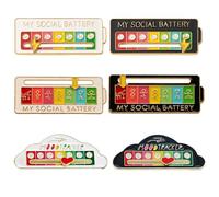 6 Pcs My Social Battery Pins Social Battery, Badges Interactifs Couleur Humeur Arc-en-ciel, Broche Émail Ajustable Expression Émotionnelle, Badge Anti-anxiété Créatif Pour Vêtements Et Sacs