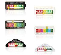 6 Pcs My Social Battery Pins Social Battery, Badges Interactifs Couleur Humeur Arc-En-Ciel, Mentale Badge Social Battery Broches Et Pins Pour Femme, Humeur Positiv Pins My Social Battery, Blanc + Noir