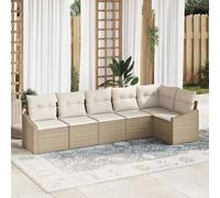 6 Pcs Outdoor Patio Furniture Set, Beige White Wicker Sofa Sectional with Cushions, All Weather Rattan Conversation Set for Garden, Balcony, Terrace, Durable Waterproof Storage Bag Included