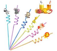 6 pcs pailles enfants reutilisables, animal Straws Spirale, pailles réutilisables, Pailles en animal pour les Enfants, pour fête d'anniversaire d'enfants, Décoration de Table Fête