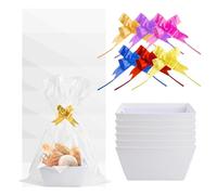 6 Pcs Panier Cadeau, 25x20x11,5cm, Paniers Cadeaux Vide, Panier Garni avec 6 Sacs Transparent et 6 Nœuds, Récipients Kraft avec Poignées, Coffret Cadeau Femme Homme, Corbeille Cadeau Fêtes (Blanc)