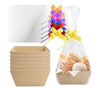 6 Pcs Panier Cadeau, 25x20x11,5cm, Paniers Cadeaux Vide, Panier Garni Kraft avec 6 Sacs Transparent et 6 Nœuds, Récipients Kraft avec Poignées, Coffret Cadeau Femme Homme, Corbeille Cadeau Fêtes