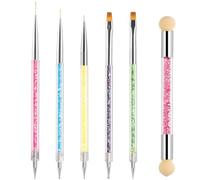 6 Pcs Pinceau Nail Art Ongles, 5 Pcs Double Extrémité Nail Art Dotting Pen avec 1 Brosse Éponge, Brosses de Ongle Art, Stylo de Pointage de Nail Art Pinceaux à Ongles pour DIY Nail Art Designs