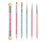 6 Pcs Pinceau Nail Art Ongles, 5 Pcs Double Extrémité Nail Art Dotting Pen avec 1 Brosse Éponge, Brosses de Ongle Art, Stylo de Pointage de Nail Art Pinceaux à Ongles pour DIY Nail Art Designs