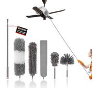 6 Pcs Plumeau Telescopique, Tete de Loup Longueur 25-256cm, Poussiere Plumeau Lavable Microfibre, Plumeau Poussiere Telescopique pour Toile D'Araignée, Ventilateur de Plafond, Stores