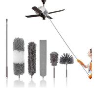 6 Pcs Plumeau Telescopique, Tete de Loup Longueur 25-256cm, Poussiere Plumeau Lavable Microfibre, Plumeau Poussiere Telescopique