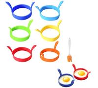 6 Pcs Round Fried Egg Mold Silicone Non Stick Egg Pan,Moule Rond avec Manches Résistants à la Chaleur, Idéal pour Cuisiner des Œufs Au Plat, Pancakes, Muffins et Burgers - Inclus 1 Pinceau à Huile