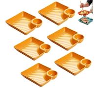 6 Pcs Sauce Separated Plate,Chips and Salsa Serving Dish Plates,Dumpling Plates with Sauce Compartment,Veggie Platter Dipping Serving Trays with Sauces Rack,For Sushi,Chips,Fried Chicken (Yellow)