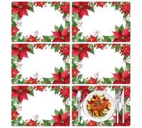6 Pcs Set de Table Noel, Sets de Table de Fleurs en Plastique Lavables, Set de Table Lavable Rouge, sous Assiette de Table Noel pour Décoration de Cuisine Home(40 x 28 cm)