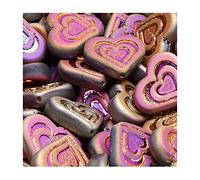 6 pcs Table Cut Czech Glass Beads Heart in Heart 14 x 16 mm, Pink Violet