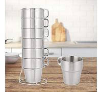 TOPINCN 6 Pcs Tasse En Acier Inoxydable Empilable Avec Porte-Tasses Tasse Double Couche Tasse À Café Eau Calorifugée