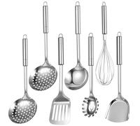 6 Pcs Ustensile de Cuisine Inox, Set Ustensile Cuisine Inox, cuillère à égoutter, spatules, écumoire, louche et fouet en acier inoxydable