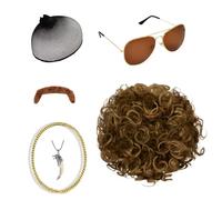 6 Perruques Homme Années 70 80 Disco Perruque Collier & Moustache Courte Bouclée Afro Shaggy Perruque Blonde Marron, Aspect Vrais Cheveux, Idéale pour Le Carnaval et Les Fêtes