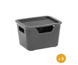 6 Petit bacs de rangement avec couvercle 1,9 litre - Gris