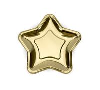 6 Petites assiettes en carton étoile métallique doré 18 cm