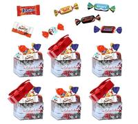 6 petites boites carrées décor Noël garnies de 7 chocolats Kinder, Daim, Milka & Célébrations | Idéal à partager en famille