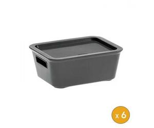 6 Petits bacs de rangement avec couvercle 1 Litre - Gris