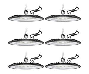 6 Pièce 200W Eclairage LED Garage, 30000LM Plafonnier Garage, 6000K Cool White Projecteur LED Extérieur, IP65 Waterproof UFO Lampe Atelier pour Factories, Warehouse, Workshop