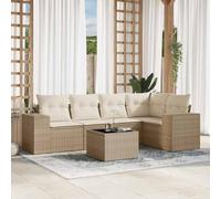 6-Piece Beige Wicker Patio Furniture Set with Cushions, Outdoor Rattan Sofa with Glass Top Table, Modular Garden Lounge Set for Backyard, Terrace, Balcony, Durable Resin & Powder-Coated Steel Frame