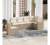 6-Piece Beige Woven Resin Outdoor Patio Furniture Set with Cushions, Modular Garden Sofa Set for Backyard, Terrace, Waterproof Storage & Removable Covers, Comfortable Seating 110kg Capacity