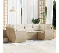 6-Piece Beige Woven Resin Outdoor Patio Furniture Set with Cushions, Modular Garden Sofa Set for Backyard, Terrace, Balcony, Durable Rattan Style Sectional Seating Group with Removable Cushions