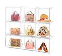 6 pièce Boîtes de Sacs à Main, Acrylique Vitrine Presentoir Anti-Poussière avec Fermeture Magnétique, Rangement Empilables Transparent pour Lego Collection Figurines Livres Chaussures