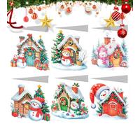 6 Pièce Cartes de VœUx de Noël Diamond Painting Noel Diamond Painting Cards avec enveloppe Peinture Diamant de Noël DIY Diamond Painting de VœUx de Noël Cartes à Peindre en Diamant (A)