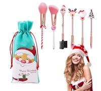 6-Piece Christmas Makeup Brush Set, Foundation Blending and Contour Brushes for Application, Face Powder and Blush Brush, Ideal for Home Use and Festive Occasions