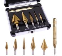 6 Pièce Forets Étagés HSS 4241 avec Revêtement en Titane, Foret Etage Metal, Foret Conique, Forêts Métaux Etage - 4-12mm / 3-13mm / 4-20mm / 5-35mm / 4-32mm, pour Perçage de Métal, Bois et Plastiques