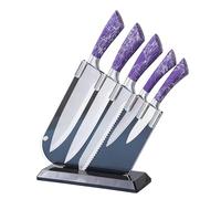 6-Piece Knife Set, Kitchen Knife Set with Knife Block - Stainless Steel Knife, with Ergonomic Handle, Sharp Knife, Ideal for Household, Professional, Gift Wrapping. Purple