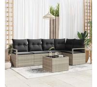 6-Piece Modular Outdoor Sectional Sofa Set with Table, Light Gray Poly Rattan Wicker & Powder Coated Steel Frame, Waterproof Patio Garden Furniture for Terrace, Balcony, Backyard, 5-Seater Couch