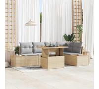 6-Piece Outdoor Dining Set, Patio Garden Furniture with Table, Modular Rattan Sofa Set in Beige and Gray, Waterproof for Terrace, Backyard, Durable Steel Frame with Storage and Adjustable Feet