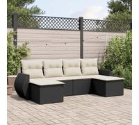 6-Piece Outdoor Patio Furniture Set Black Wicker Resin Sofa with Cushions, Modular Garden Lounge Set for Backyard, Terrace, UV Resistant & Waterproof, Easy to Clean, Includes 6 Seat & 4 Back Cushions