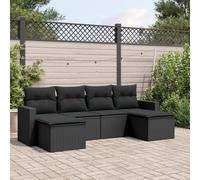 6-Piece Outdoor Patio Furniture Set with Cushions Black Wicker Resin, Modular Garden Sofa Set for Backyard Terrace, Waterproof Storage & UV Resistant, Comfortable Seating for Relaxing Outside