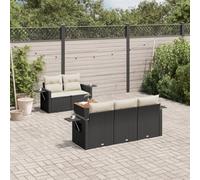 6-Piece Outdoor Wicker Patio Furniture Set with Cushions - Black Resin Rattan Garden Sofa Set for Backyard, Terrace Includes Coffee Table, Weather-Resistant & Modular Design, Easy to Clean