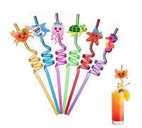 6 Pièce Pailles Animaux Marins, Pailles en Plastique Rigide Bouclées Pailles à Boire Réutilisables pour Enfants Pailles Spirales pour Fournitures de Fête d'anniversaire, Décoration Table Fête